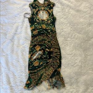 Fashion Nova Multi Color Mesh Halter Midi Dress Size S